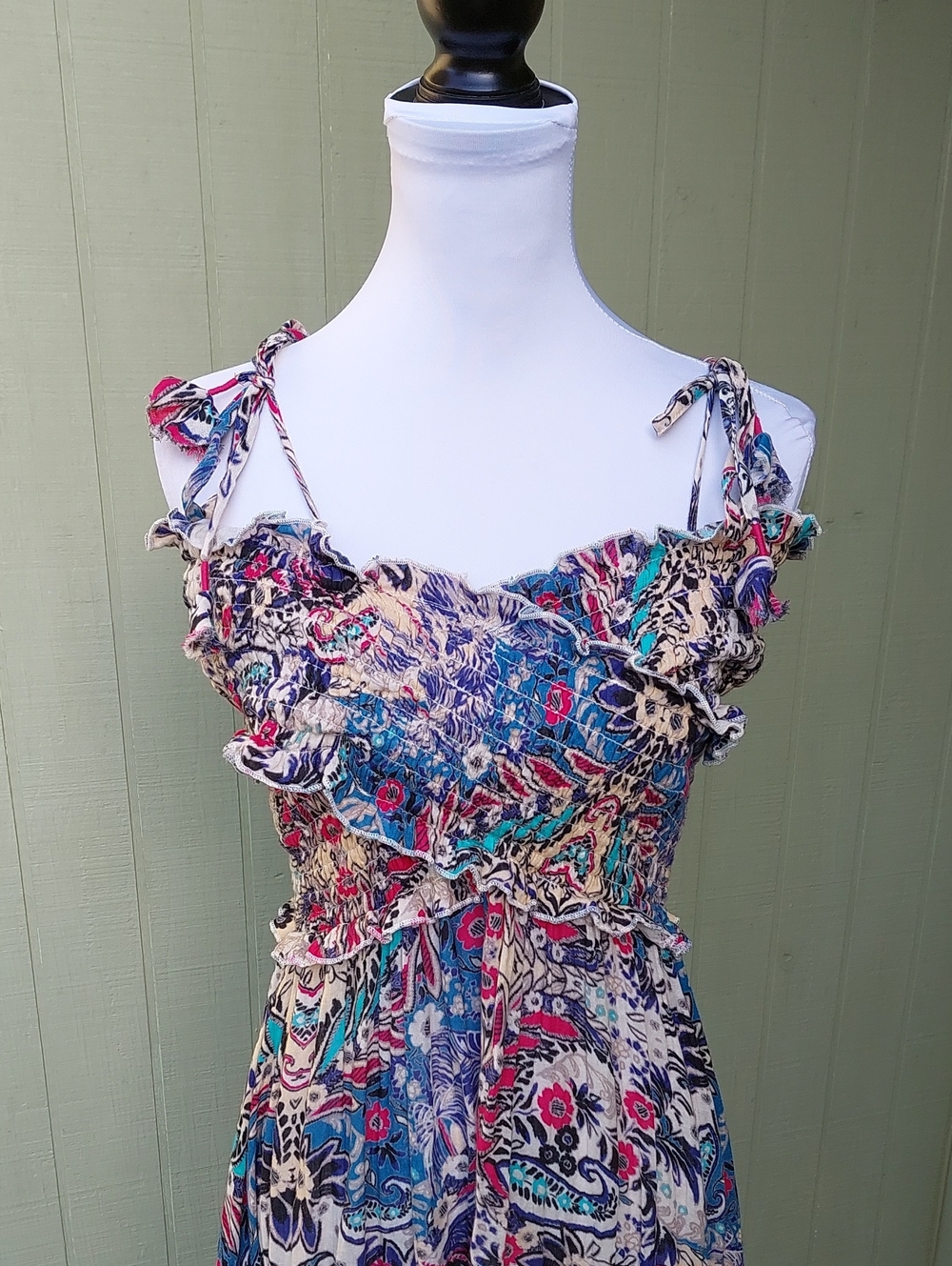 Anthropologie Smocked Multi-Color Gauze Criss-Cross Maxi Dress Sz S - Picture 9 of 15